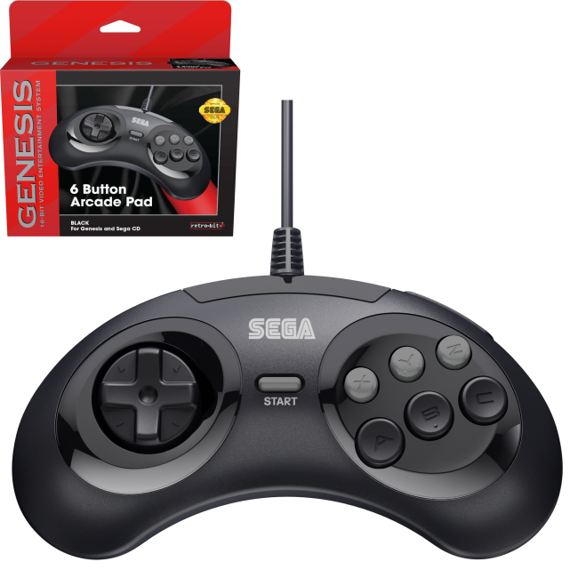 6-Button Wired Arcade Pad Controller for Sega Genesis® (Black) [Licensed]