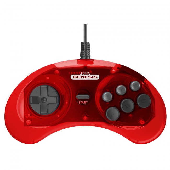 6-Button Wired Arcade Pad Controller for Sega Genesis® (Clear Red) [Licensed]