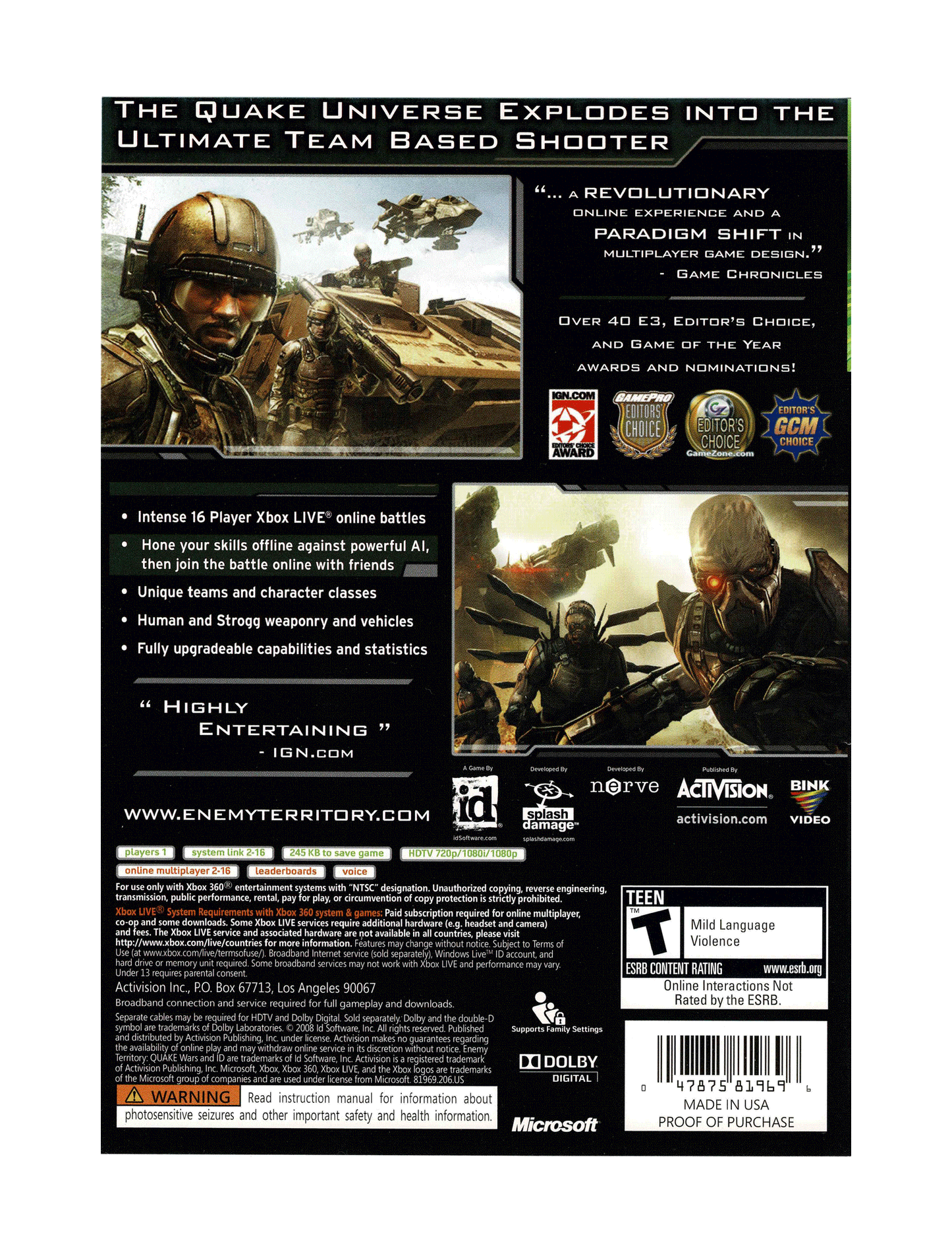 Quake Wars Enemy Territory (cib)