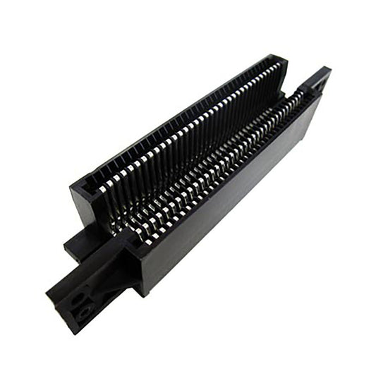 A black plastic multi-pin connector housing with a row of silver metal pins, shown on a plain white background. 72 pin for original nintendo nes system
