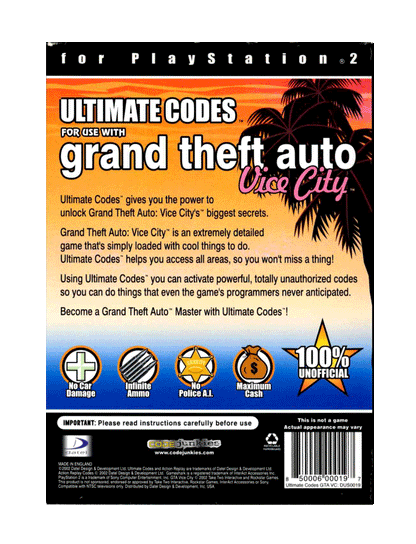 Ultimate Codes for use with Grand Theft Auto Vice City (cib)