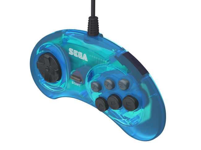 6-Button Wired Arcade Pad Controller for Sega Genesis® (Clear Blue) [Licensed]