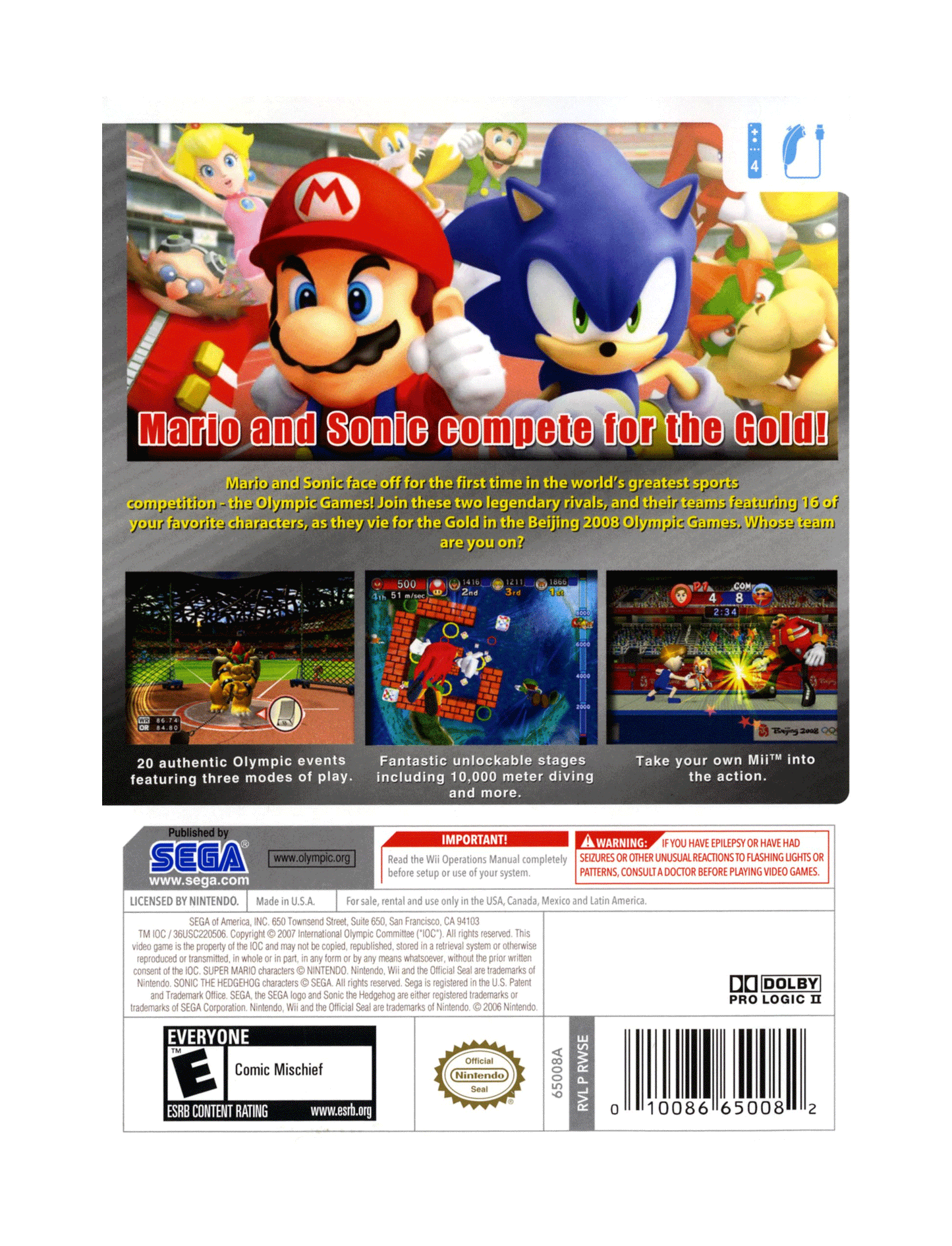 Mario & Sonic At Olympic Games Beijing 2008 (cib)