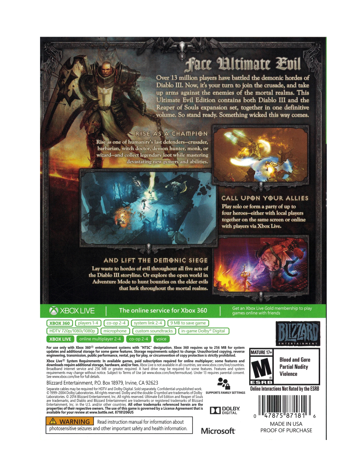 Diablo III Reaper of Souls Ultimate Evil Edition (cib)